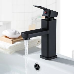 Stainless Steel Black Square Hot and Cold Dual-use Basin Faucet Home Kitchen Bathroom Cabinet Faucet