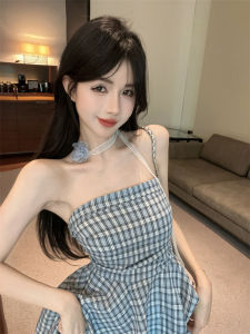 GUZILIAN | เสื้อกั๊กสายเดี่ยวลายสก็อตสไตล์ไทยสำหรับผู้หญิงในช่วงฤดูร้อน เสื้อครอปสายเดี่ยวไหล่เดียวสุดแซ่บ เสื้อผ้าทำงานสไตล์เกาหลีทรงสลิมฟิต