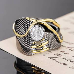 Huitan Geometric Design Rings for Women Party Daily Unique Finger Accessories Inlaid Shing CZ 2 Metal Colors Trendy Jewlery