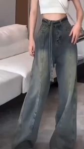 ST361 M-XL Women Jeans Long Pant American Style Vintage Wide Leg Jeans Pants Retro Loose Long Pants