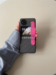 High-End Black Vertical Stripe Pink Strap Compatible with vivoXflip HuaweiP50 Pocket Foldable Screen OppoFindN2 Flip Popular Anti-Fall Zflip3/4 Trendy Phone Case