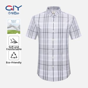 GYgoldlion | Natural Fabric Breathable Fitting Gingham Short Sleeve Shirt
