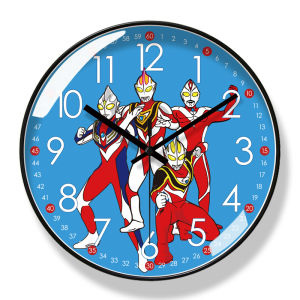 Ultraman Childrens Bedroom Wall Clock Cartoon Boys Electronic Silent No Punching Needed round Shape Plastic Material Clock