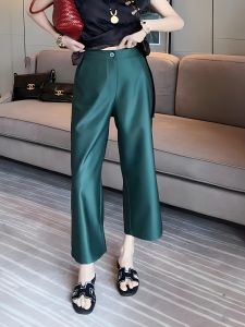 Quần Ống Đứng Mỏng Mùa Hè Cho Nữ Quần Dài Màu Trơn Dáng Rộng Cạp Cao Chất Liệu Polyester Không Cần Ủi