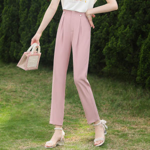 Pink High Waist Draped Heart Shaped Nine Points Suit Pants Womens Casual Straight Leg Trousers Summer New Style Commute Lady