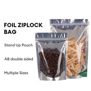 50pcs Half Silver Aluminum Half Clear Stand up Pouch with Zip Lock Packaging Ziplock Resealable
