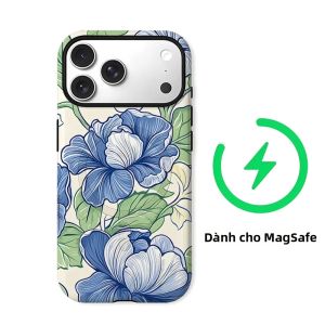 Ốp Điện Thoại Hoa Mẫu Đơn Cổ Điển Màu Xanh Lam Cho iPhone Hai Lớp Chống Sốc Chống Trầy Xước PC Mềm + Vỏ TPU Tương Thích Với Nhiều Mẫu Máy