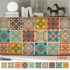10pcs/set Mandala Style Crystal Hard Tiles Ceramics Wall Sticker Kitchen Wardrobe Decor Art Mural & Stick Wall Decals
