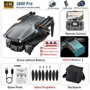 L600 PRO MAX GPS Drone Professional 4K HD ESC Camera 5G FPV WiFi With 3-Axis Gimbal Flight Brushless RC Quadcopter Children Toy
