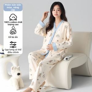 Bộ đồ MiiOW cho bà bầu bằng cotton dài tay có đệm ngực thoải mái - mùa xuân thu