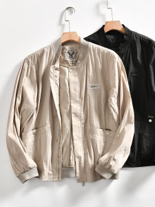 เสื้อแจ็คเก็ตเบสบอลคอโปโลผู้ชายบางระบายอากาศได้ดี ทรงหลวม ผ้าฝ้ายผสมไนลอน ฤดูใบไม้ผลิและฤดูร้อน เสื้อคลุมกันหนาวแบบสวมหัว