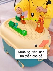 Thùng đựng đồ chơi cho bé hộp đựng đồ chơi đa năng có bánh xe cho bé hình chú vịt mặt bàn chơi lắp ráp