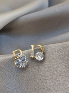 Minimalist Asymmetric D Letter Earrings Versatile Small Zircon Stone Drop Earrings Elegant Silver Needle Earrings Fashion Jewelry