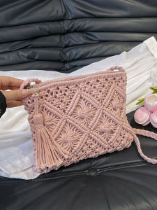 Beach Casual Cotton Straw Woven Crossbody Bag for Women Single Shoulder Fashionable Versatile Solid Color Handbag