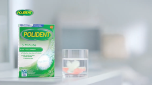 Polident Daily Cleanser Dentures Whitening 3 Minute 16Tablets Fast Deep Clean Kill Odour Bacterial
