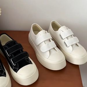 Giày thể thao lười 2 quai dán tiện lợi thời trang hai màu đen be