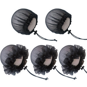 Black Elastic Ballet Hairnet with Drawstring Children Dance Exam Bun Headband with Ruffle Edge Girls Hair Accessories