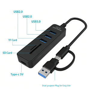 Kebidumei | KEBIDUMEI 6 in 2 Card Reader USB3.0 Type C HUB SD TF Memory Card USB Splitter 5Gbps High Speed OTG Adapter for PC Laptop Macbook