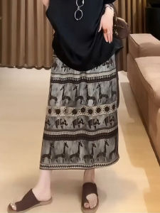 MEITESIJIAONU | Retro Elephant Print A-Line Skirt for Plus Size Women