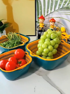 Double-layer Drain Basket Plastic Vegetable Washing Basket Wash Basin Household Kitchen Washing Box