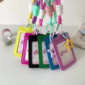 1Pc Macaron Bus ID Card Protective Cover Cases Student Meat Keyring Card Campus Access Door Credit Card Holder Bag Set Key Chain