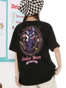 Bandai | Summer 2026 Sailor Moon Luna Cat "Magic Array Sweet Cool" Street Trend 100% Cotton Print Loose T-shirt Male/female Top