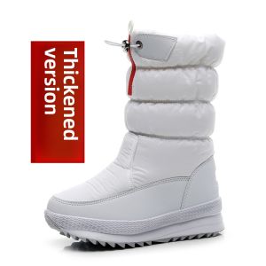 Thickened Fleece Lined Mid-Calf Snow Boots Womens Winter Travel Warm Cotton Boots Waterproof Anti-Slip Cotton Shoes for Winter Travel