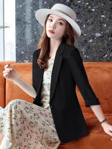 สลิมฟิต ผ้าลินิน ผ้าฝ้าย ลำลอง น้ำหนักเบา แขนสามส่วน ผู้หญิง เบลเซอร์ เสื้อแจ็คเก็ต แบบสั้นสไตล์ฤดูร้อนใหม่ พลัสไซส์