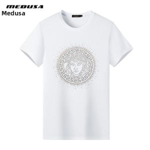 MEIDUSA | Fashion New Luxury Medusa Embroidery Diamante Round Neck Short Sleeve T-shirt