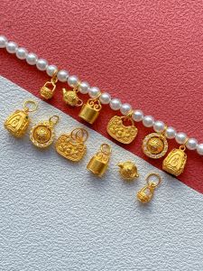 S925 Ancient Style Silver Plated Accessories Four-Sided Buddha Pendant Handle Pot Lucky Beads Basket Fu Character Heart Lock Small Slip