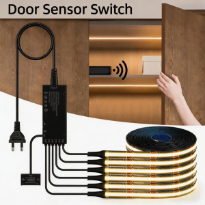 1-10PCS Cuttable Black PCB COB LED Strip with Double Door Sensor 12V Cabinet Light Kit for Kitchen Wardrobe