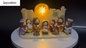 11 PCS Holy Family Statue Nativity With Light Scene Set Christmas Belen Set Xmas Tabletop Ornament Gifts