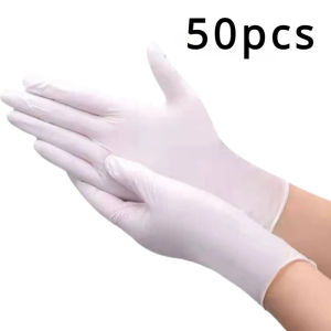 50PCS White Nitrile Gloves Disposable Household Cleaning Nitrile Gloves Suitable for Food Processing Beauty Hairdressing Tools