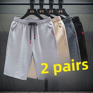 Ice Silk Mens Loose Fit Summer Shorts Thin Straight Leg Five-Quarter Elastic Waist Sports Pants Casual Youth Active Style