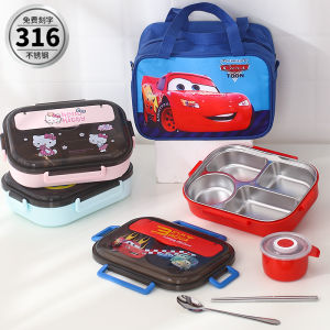 Antibacterial 316 Stainless Steel Insulated Lunch Box Compartment with Soup Bowl Lunch Box Cute Cartoon Student Office Worker Lunch Box