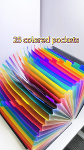 25 Pockets Accordion File Folder Long Expanding File Organizer with Colored Tabs Office Supplies