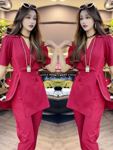 ชุดแฟชั่นฤดูร้อน 2025 คอวีไม่สมมาตร กระชับสัดส่วน เสื้อผ้าทำงานผู้หญิง ชุดทำงาน ชุดทำงาน เสื้อผ้าทำงาน ชุดทำงาน