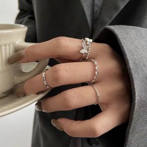 Elegant Butterfly Ring Set for Women Student Fashion Micro Paved Stacking Finger Ring Stylish Accessory for Index Finger