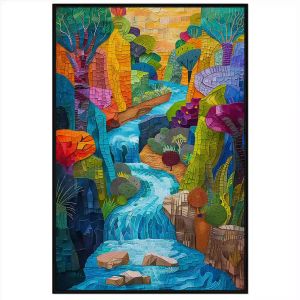 Tranh sơn thủy hữu tình phong cảnh dòng suối phong thủy trong khu rừng.Tranh treo tường dán tường.CGI-912