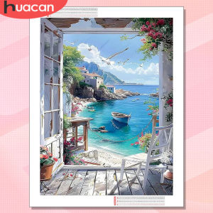 HUACAN Diamond Painting Full Kits Boat Landscape Arts And Crafts Mosaic Sea Nature Square Round Drill Modern Home Decor