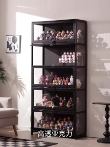 32cm H With Lock Display Cabinet For Toy Large Capacity Cabinet Bamboo With Acrylic Storage Rack