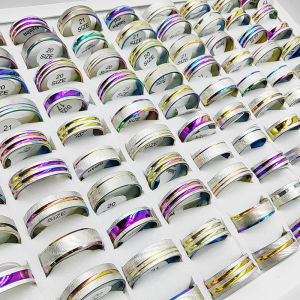 20pcs/Lot Wholesale New Mix Style Wide Stainless Steel Finger Rings for Women Men Fashion Black Enamel Line Design Jewelry Gifts