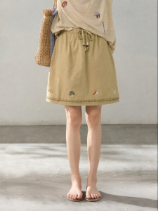 HTMEME | Embroidered Little Mushroom Cutout A-line Short Skirt