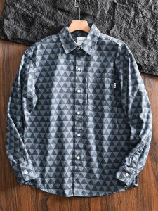 Daily Order! Heavy Weight Cotton Twill! Export Men Retro Geometry Print Loose Casual Long Sleeves Shirt Coat