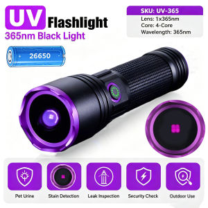 Powerfu 120W 365nm UV Flashlight Black Light Black Mirror Purple Light Detection Torch USB C Rechargeable Ultraviolet 26650 Lamp