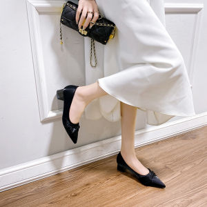 เรียบหรู รองเท้าแต่งงานส้นเตี้ยสําหรับผู้หญิง ทันสมัย รองเท้าส้นสูงประดับผีเสื้อรองเท้านิ้วเท้าชี้เหมาะสําหรับงานเลี้ยง