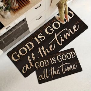 VIKAMA Inspirational Kitchen Area Rug Retro Wood Grain Non Slip Machine Washable Mat for Kitchen Hallway Laundry Room Decor