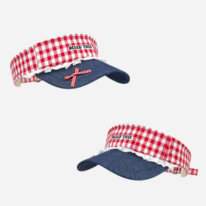 BILLI ZILLY | Cute Apple Plaid Lace Splicing Summer Travel Sun Protection Wide Brim Hat Women Casual Cartoon Print Empty Top Hat