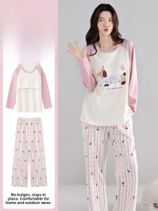 Miiow | Pure Cotton Sleepwear Womens Long Sleeve Loose Fit Home Clothes Outerwear Cat Person New 2025 Style With Chest Pad