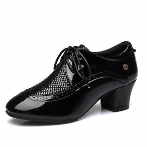Female Middle School Heel Latin Dance Super Fiber Shiny Leather Lacquer Leather Square Dance Shape Dance Shoes Gitba